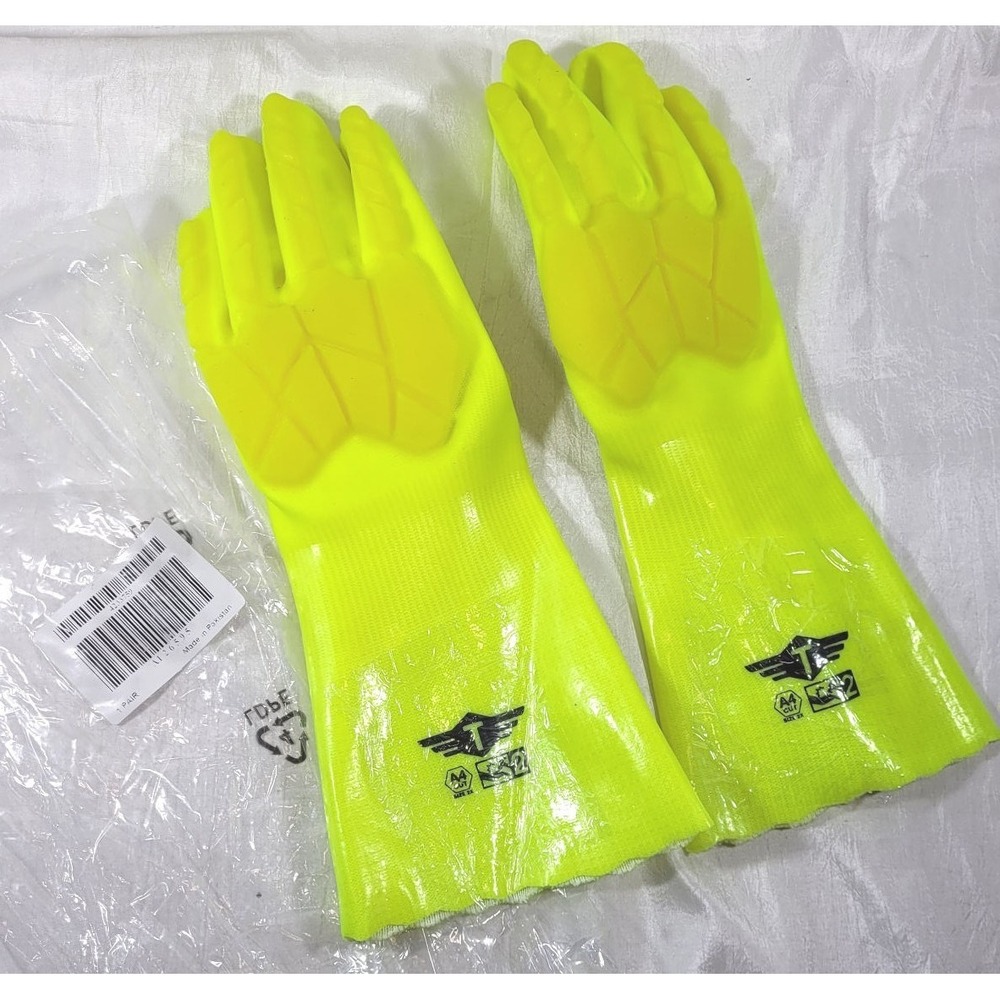 Hi Vis Yellow Chemical Impact A4 Cut Protection 14" PVC Rubber Gloves - Size 2XL